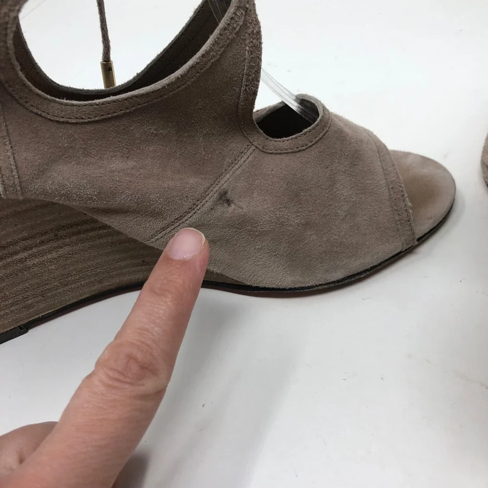 Aquazzura Belgravia Wedge Sandal Women 40 US 10 Taupe Suede Lace Up Cutout Italy